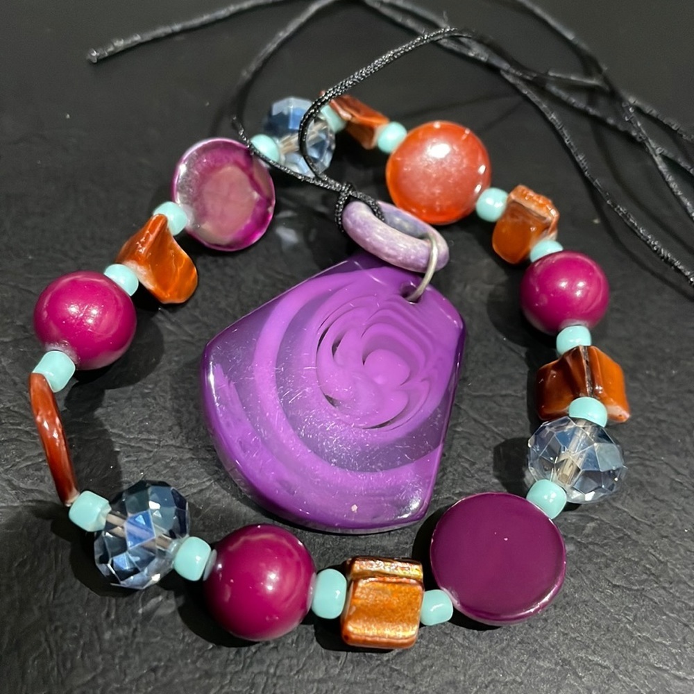 PURPLE Lucite Pendant Boho Bracelet Set